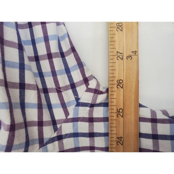 Schoffel Shirt Mens 17.5 White Purple Blue Check Classic Fit Long Sleeve Cotton - Picture 6 of 7